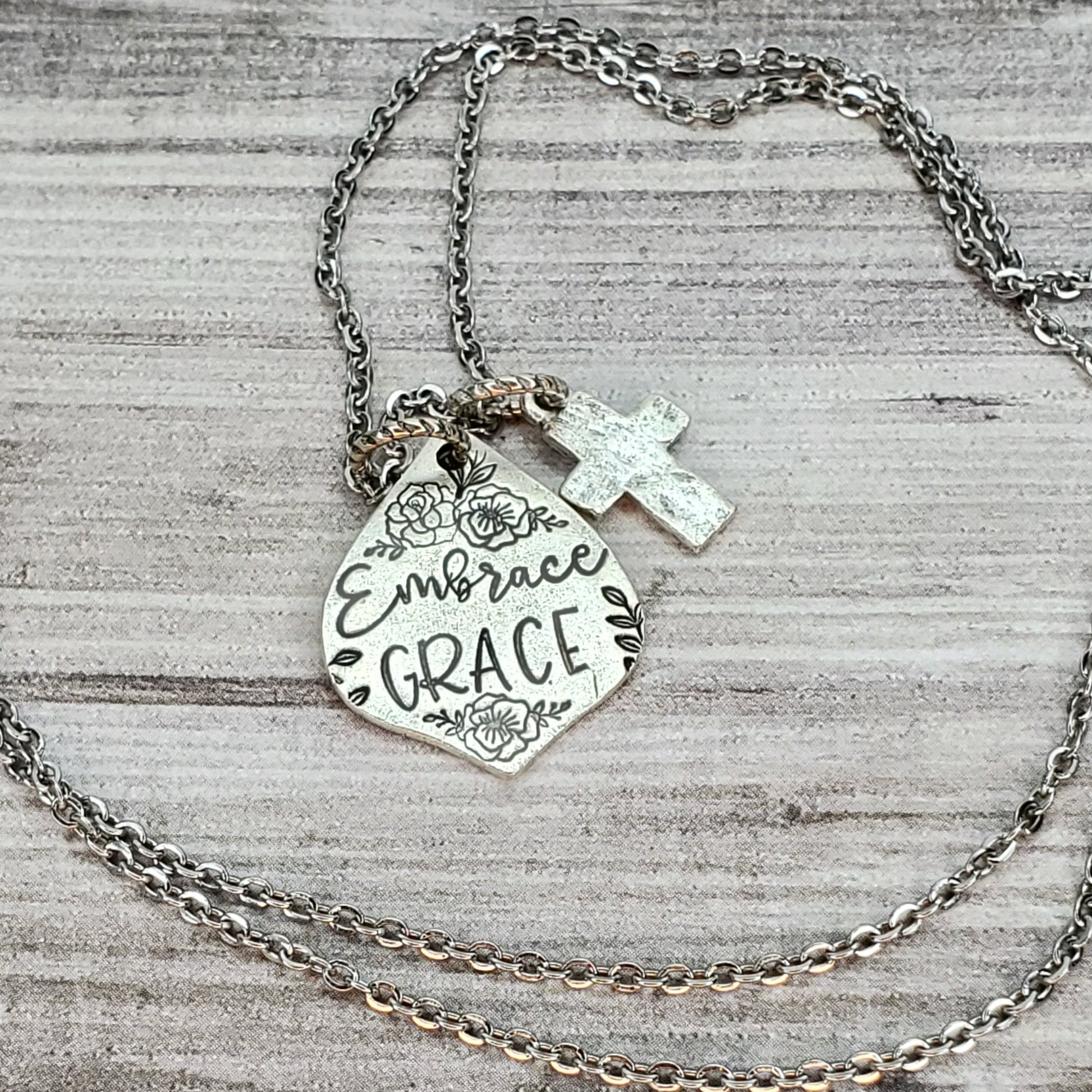 Silver Embrace Grace with Cross Charm Necklace