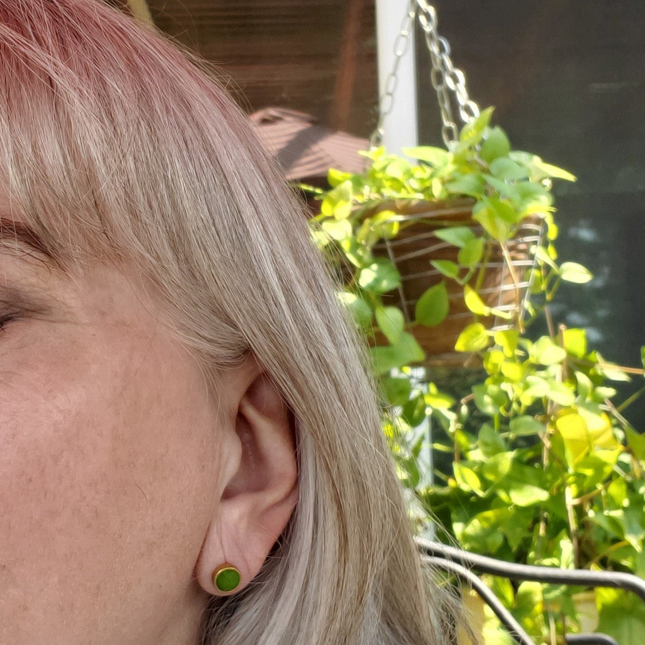 Green hand poured resin post earring